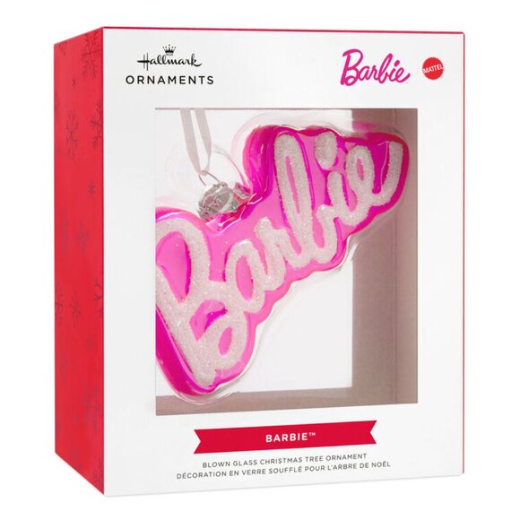 Barbie Logo Pink Blown Glass Glitter Ornament Shatterproof Special Edition BOXED - Picture 9 of 14